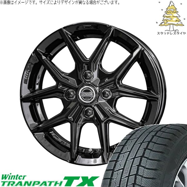 トーヨータイヤ ウィンタートランパス TX 165/65R14 ＋ スマック IG-TEC グロスブラック 14インチ 5J +34 4H100P スタッドレス・ホイール4本セット。1枚目。