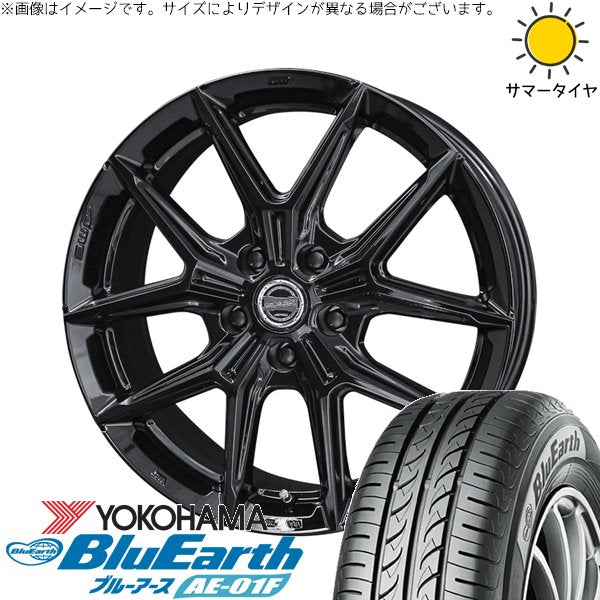 ヨコハマタイヤ ブルーアース AE-01F 185/55R16 ＋ スマック IG-TEC グロスブラック 16インチ 6J +45 5H100P サマー・ホイール4本セット。1枚目。