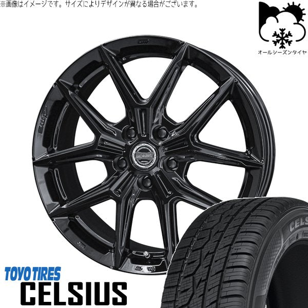 トーヨータイヤ セルシアス 225/55R18 ＋ スマック IG-TEC グロスブラック 18インチ 7.5J +45 5H114.3P オールシーズン・ホイール4本セット。1枚目。