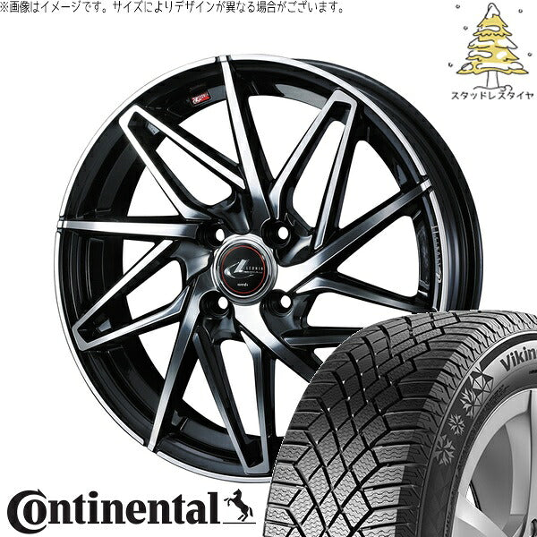 コンチネンタル バイキングコンタクト7 185/60R15 ＋ レオニス IT パールブラック/ミラーカット 15インチ 5.5J +43 4H100P スタッドレス・ホイール4本セット。1枚目。