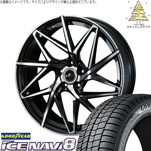グッドイヤー アイスナビ8 215/45R17 ＋ レオニス IT パールブラック/ミラーカット 17インチ 7J +47 5H100P スタッドレス・ホイール4本セット。1枚目。