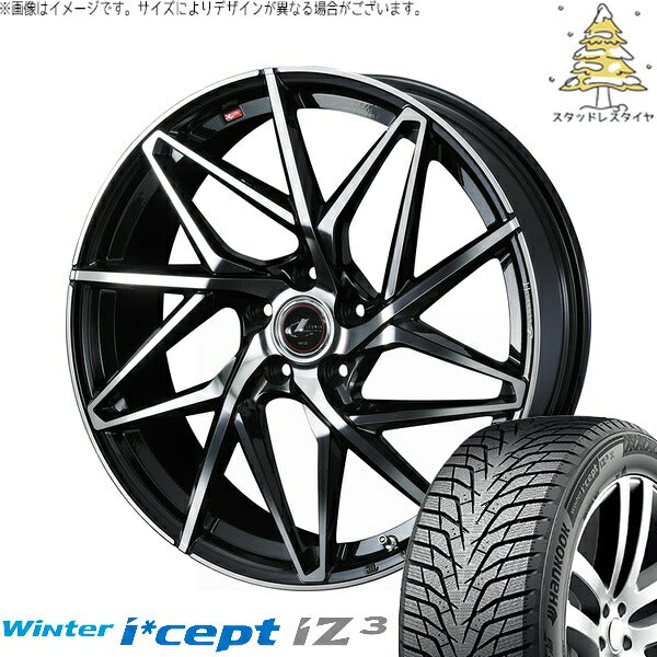 ハンコック ウィンターアイセプト IZ3X W636A 225/55R18 ＋ レオニス IT パールブラック/ミラーカット 18インチ 7J +47 5H100P スタッドレス・ホイール4本セット。1枚目。