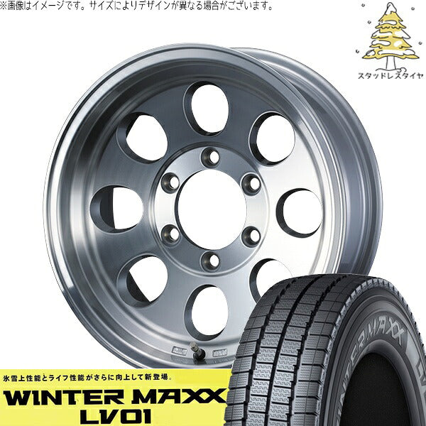 ダンロップ ウィンターマックス LV01 205/70R15 ＋ ジムライン タイプ2 ポリッシュ 15インチ 6J ±0 5H139.7P スタッドレス・ホイール4本セット。1枚目。