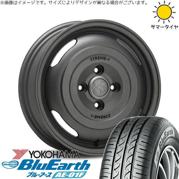 ヨコハマタイヤ ブルーアース AE-01F 165/70R14 ＋ エクストリームJ ジャーニー ガンブラック 14インチ 4.5J +43 4H100P サマー・ホイール4本セット。1枚目。