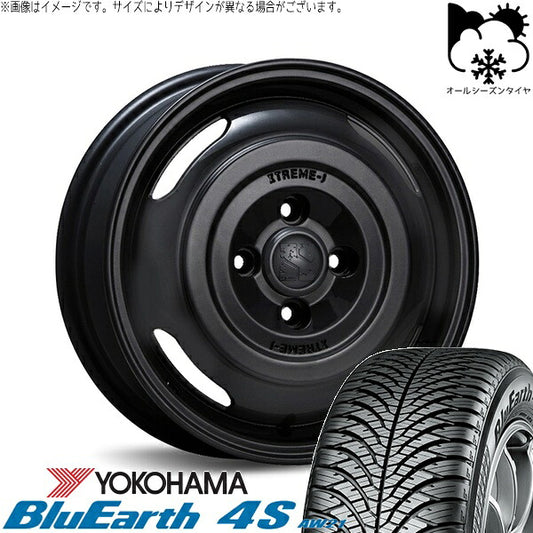 ヨコハマタイヤ ブルーアース4S AW21 165/65R14 ＋ エクストリームJ ジャーニー サテンブラック 14インチ 4.5J +43 4H100P オールシーズン・ホイール4本セット。1枚目。