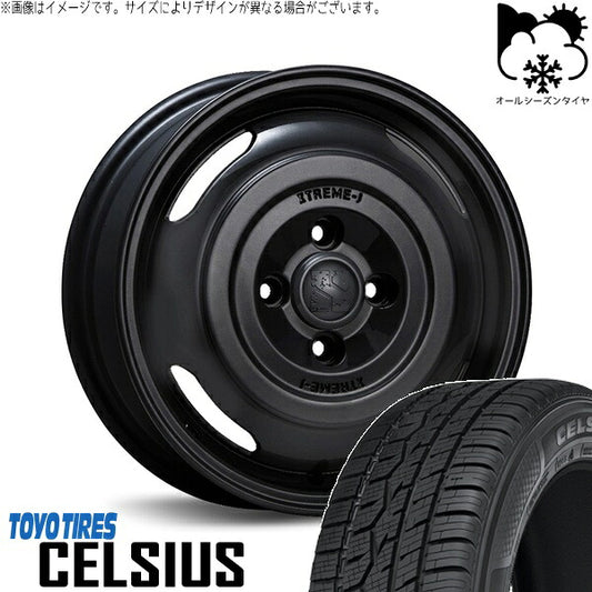 トーヨータイヤ セルシアス 165/70R14 ＋ エクストリームJ ジャーニー サテンブラック 14インチ 4.5J +43 4H100P オールシーズン・ホイール4本セット。1枚目。