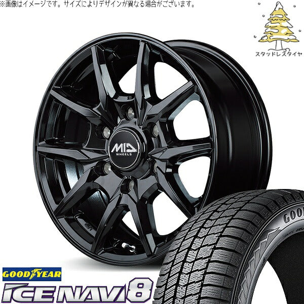グッドイヤー アイスナビ エイト (ICENAVI8) 215/65R16 ＋ MIDホイール KG25 ブラック 16インチ 6.5J +38 6H139.7P スタッドレス・ホイール4本セット。1枚目。