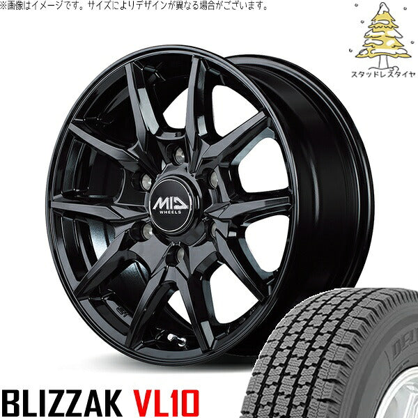ブリヂストン ブリザック VL10 (BLIZZAK VL10) 195/80R15 ＋ MIDホイール KG25 ブラック 15インチ 5.5J +45 6H139.7P スタッドレス・ホイール4本セット。1枚目。