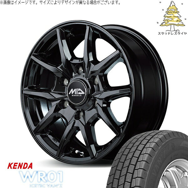 ケンダ アイステックバン WR01 (ICETEC VAN WR01) 195/80R15 ＋ MIDホイール KG25 ブラック 15インチ 5.5J +45 6H139.7P スタッドレス・ホイール4本セット。1枚目。