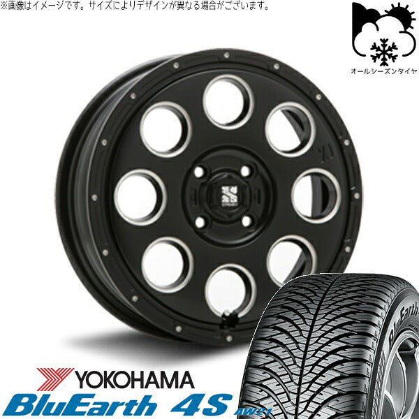 ヨコハマタイヤ ブルーアース4S AW21 175/65R15 ＋ エクストリームJ KK03 サテンブラックミルド 15インチ 4.5J +45 4H100P オールシーズン・ホイール4本セット。1枚目。