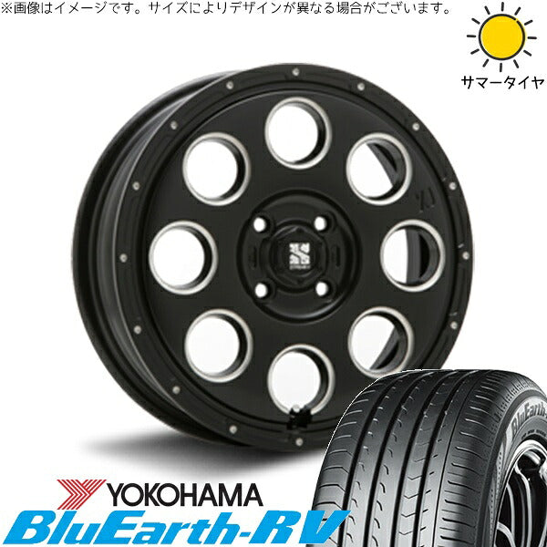 ヨコハマタイヤ ブルーアース RV03 165/65R14 ＋ エクストリームJ KK03 サテンブラックミルド 14インチ 4.5J +45 4H100P サマー・ホイール4本セット。1枚目。