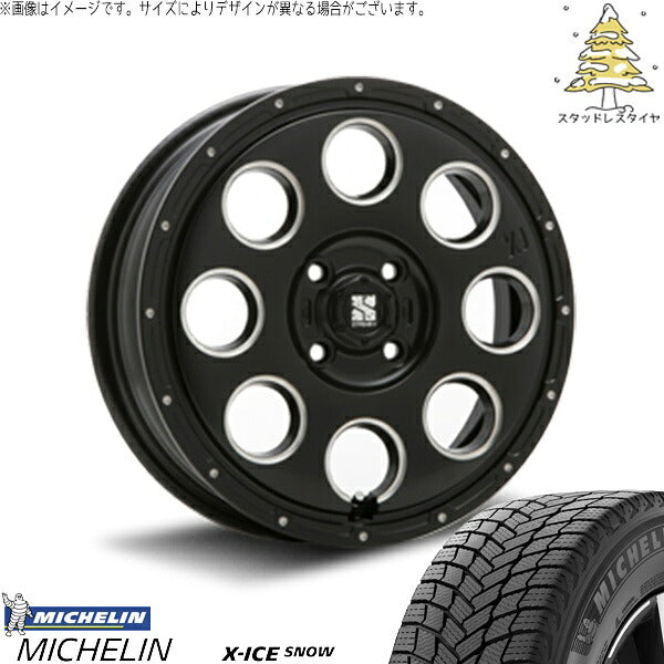 ミシュラン エックスアイス スノー 165/70R14 ＋ エクストリームJ KK03 サテンブラックミルド 14インチ 4.5J +45 4H100P スタッドレス・ホイール4本セット。1枚目。