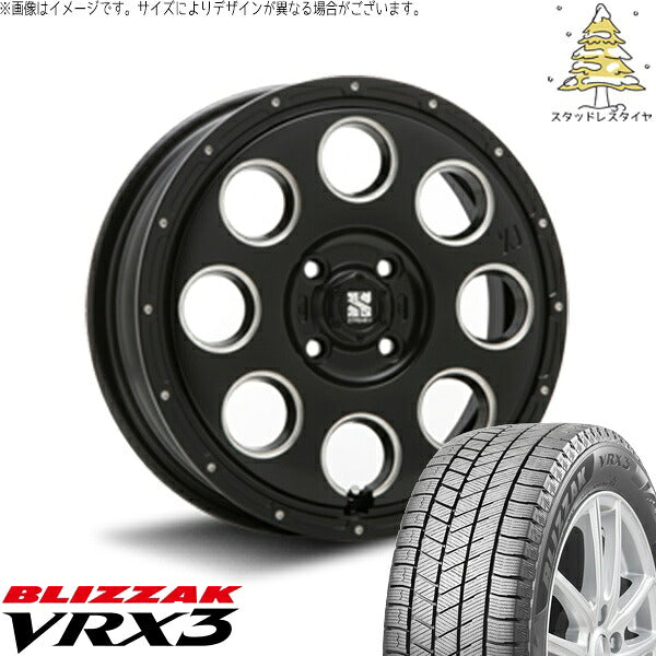 ブリヂストン ブリザック VRX3 (BLIZZAK VRX3) 165/55R15 ＋ エクストリームJ KK03 サテンブラックミルド 15インチ 4.5J +45 4H100P スタッドレス・ホイール4本セット。1枚目。