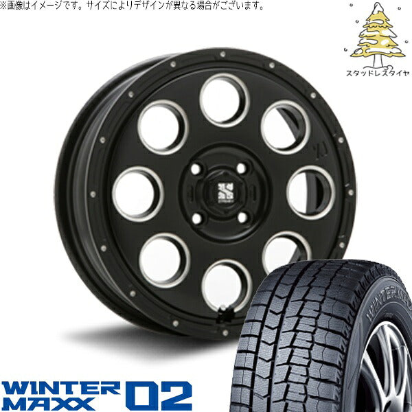 ダンロップ ウィンターマックス02 (WINTERMAXX02 WM02) 155/55R14 ＋ エクストリームJ KK03 サテンブラックミルド 14インチ 4.5J +45 4H100P スタッドレス・ホイール4本セット。1枚目。