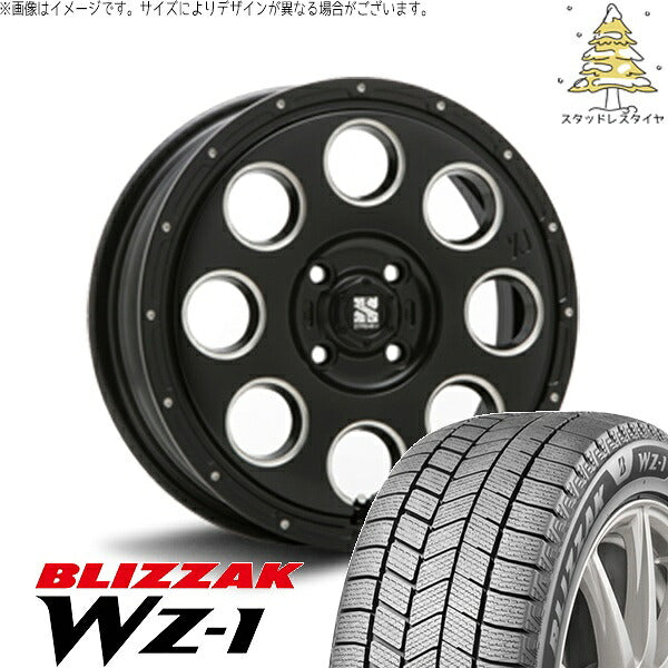 ブリヂストン ブリザック WZ-1 (BLIZZAK WZ-1) 165/65R14 ＋ エクストリームJ KK03 サテンブラックミルド 14インチ 4.5J +45 4H100P スタッドレス・ホイール4本セット。1枚目。