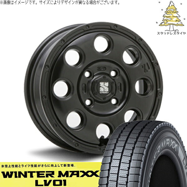 ダンロップ ウィンターマックス LV01 (WINTERMAXX LV01) 145/80R12 ＋ エクストリームJ KK03 サテンブラック 12インチ 4.00B +42 4H100P スタッドレス・ホイール4本セット。1枚目。