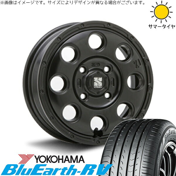 ヨコハマタイヤ ブルーアース RV03 165/60R14 ＋ エクストリームJ KK03 サテンブラック 14インチ 4.5J +45 4H100P サマー・ホイール4本セット。1枚目。