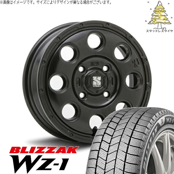 ブリヂストン ブリザック WZ-1 (BLIZZAK WZ-1) 165/70R14 ＋ エクストリームJ KK03 サテンブラック 14インチ 4.5J +45 4H100P スタッドレス・ホイール4本セット。1枚目。