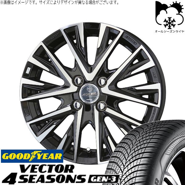 グッドイヤー ベクター4シーズンズ GEN-3 185/65R15 ＋ スマック レジーナ サファイアブラックポリッシュ 15インチ 5.5J +50 4H100P オールシーズン・ホイール4本セット。1枚目。