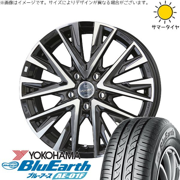 ヨコハマタイヤ ブルーアース AE-01F 195/55R16 ＋ スマック レジーナ サファイアブラックポリッシュ 16インチ 6.5J +45 5H114.3P サマー・ホイール4本セット。1枚目。