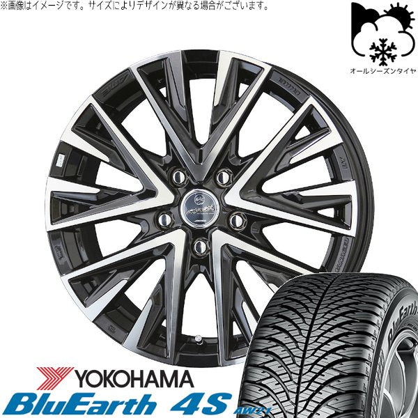 ヨコハマタイヤ ブルーアース4S AW21 225/60R17 ＋ スマック レジーナ サファイアブラックポリッシュ 17インチ 7J +38 5H114.3P オールシーズン・ホイール4本セット。1枚目。