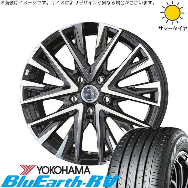 ヨコハマタイヤ ブルーアース RV03 225/60R18 ＋ スマック レジーナ サファイアブラックポリッシュ 18インチ 7.5J +48 5H114.3P サマー・ホイール4本セット。1枚目。