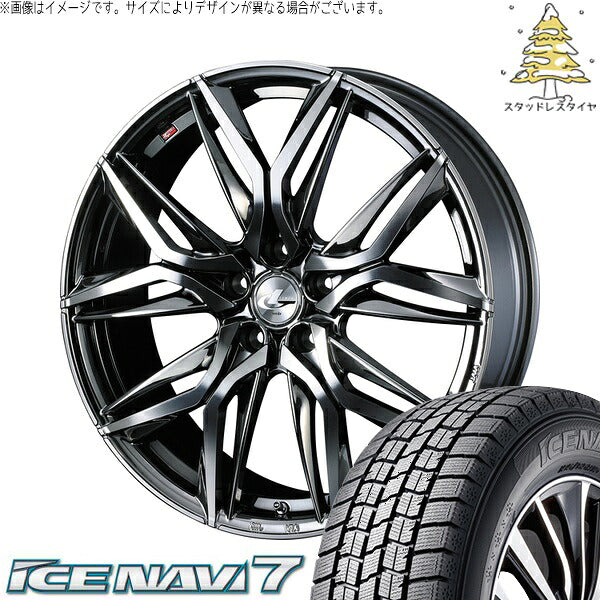 グッドイヤー アイスナビ7 215/55R17 ＋ レオニス LM ブラックメタルコート/ミラーカット 17インチ 7J +47 5H100P スタッドレス・ホイール4本セット。1枚目。