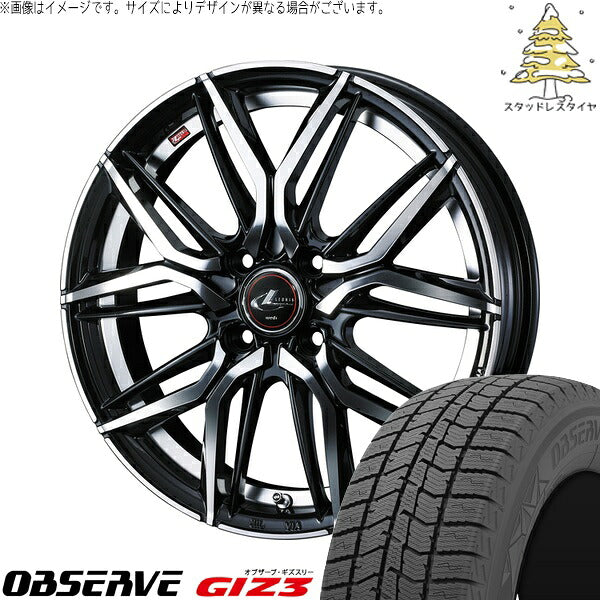 トーヨータイヤ オブザーブ GIZ3 195/65R15 ＋ レオニス LM パールブラック/ミラーカット 15インチ 5.5J +43 4H100P スタッドレス・ホイール4本セット。1枚目。