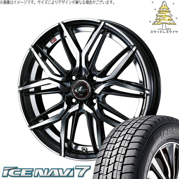 グッドイヤー アイスナビ7 175/70R14 ＋ レオニス LM パールブラック/ミラーカット 14インチ 5.5J +42 4H100P スタッドレス・ホイール4本セット。1枚目。