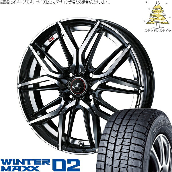 ダンロップ ウィンターマックス02 165/55R15 ＋ レオニス LM パールブラック/ミラーカット 15インチ 4.5J +45 4H100P スタッドレス・ホイール4本セット。1枚目。
