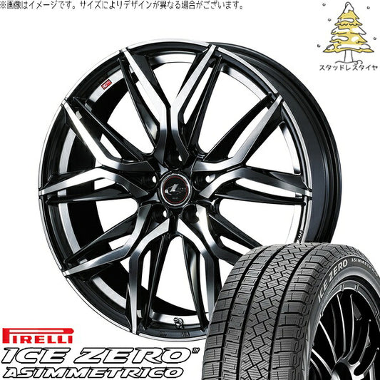ピレリ アイスゼロアシンメトリコ 225/55R18 ＋ レオニス LM パールブラック/ミラーカット 18インチ 7J +55 5H114.3P スタッドレス・ホイール4本セット。1枚目。