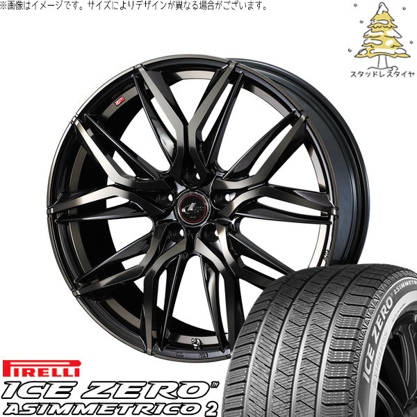 ピレリ アイスゼロアシンメトリコ2 225/45R18 ＋ レオニス LM パールブラックミラーカット/チタントップ 18インチ 7J +55 5H114.3P スタッドレス・ホイール4本セット。1枚目。