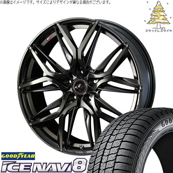 グッドイヤー アイスナビ8 205/55R17 ＋ レオニス LM パールブラックミラーカット/チタントップ 17インチ 6.5J +52 5H114.3P スタッドレス・ホイール4本セット。1枚目。