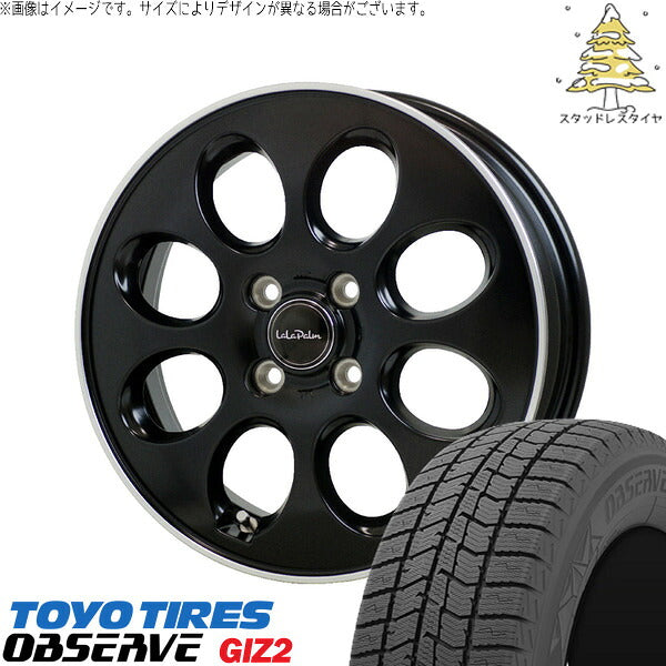 トーヨータイヤ OBSERVE 165/65R14 ＋ ララパーム オーバル セミグロスブラック/リムポリッシュ 14インチ 4.5J +45 4H100P スタッドレス・ホイール4本セット。1枚目。
