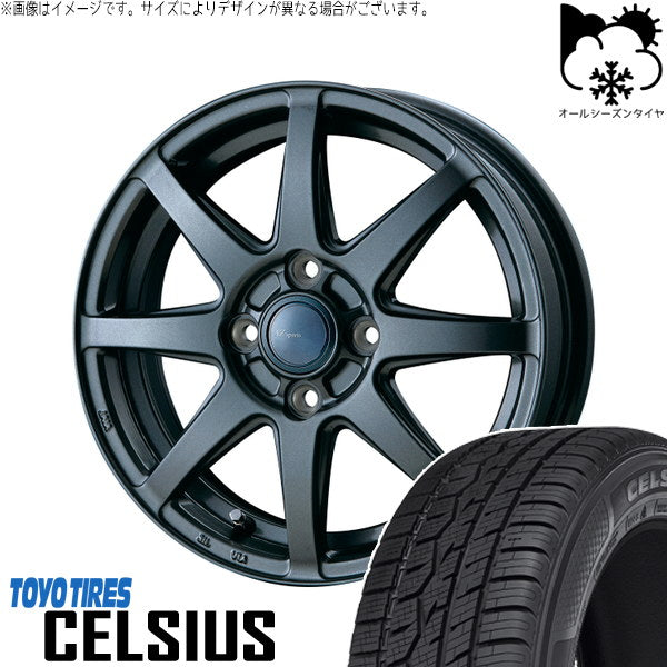 トーヨータイヤ セルシアス 185/65R15 ＋ AZ sports LX-8 ダークグレーメタリック 15インチ 5.5J +43 4H100P オールシーズン・ホイール4本セット。1枚目。