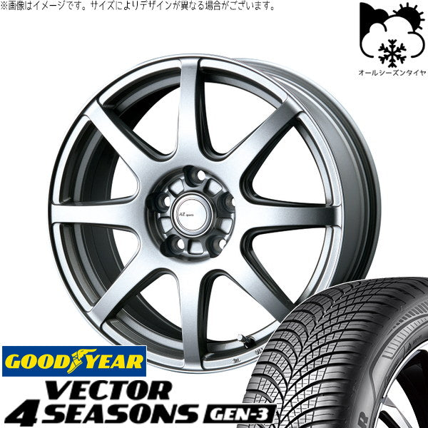 グッドイヤー ベクター4シーズンズ GEN-3 205/55R17 ＋ AZ sports LX-8 クロームシルバー 17インチ 7.0J +38 5H114.3P オールシーズン・ホイール4本セット。1枚目。