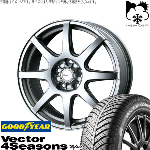グッドイヤー ベクター4シーズンズ ハイブリッド 215/55R17 ＋ AZ sports LX-8 クロームシルバー 17インチ 7.0J +38 5H114.3P オールシーズン・ホイール4本セット。1枚目。