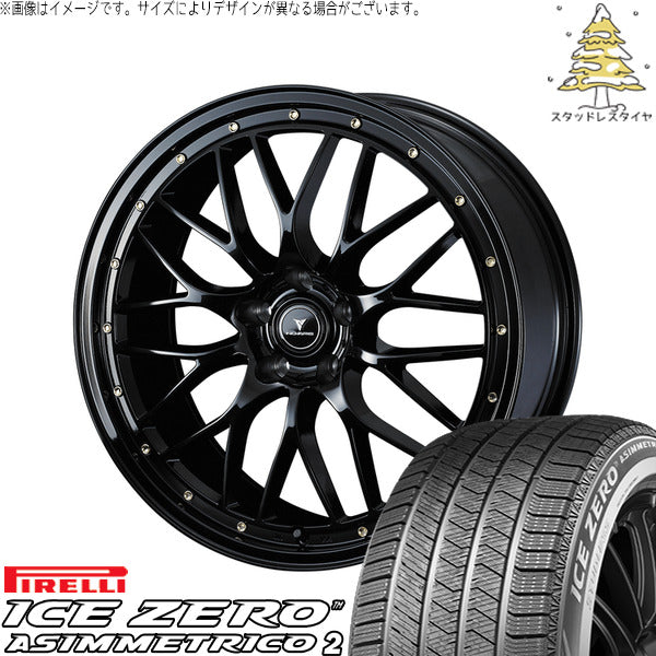 ピレリ アイスゼロアシンメトリコ2 245/40R19 ＋ ノヴァリス アセット M1 ブラック/ゴールドピアス 19インチ 8J +35 5H114.3P スタッドレス・ホイール4本セット。1枚目。