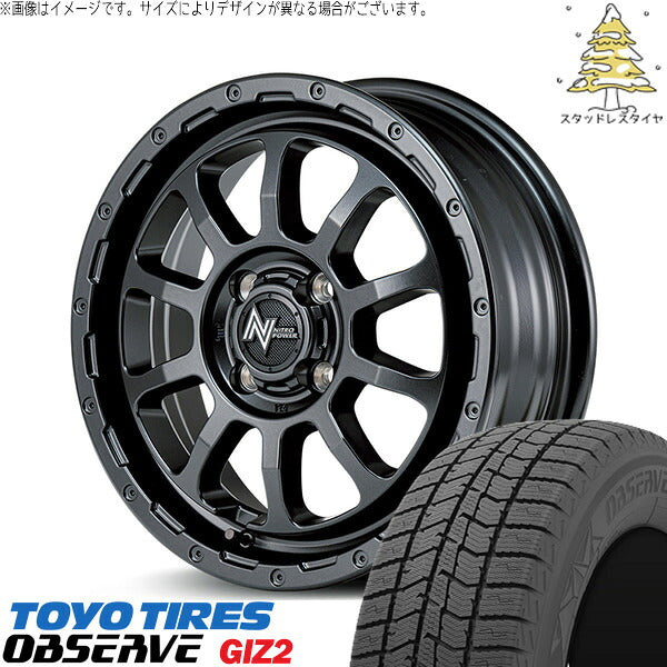 トーヨータイヤ OBSERVE 165/60R14 ＋ ナイトロパワー M10 パーシング バレルブラック 14インチ 4.5J +45 4H100P スタッドレス・ホイール4本セット。1枚目。
