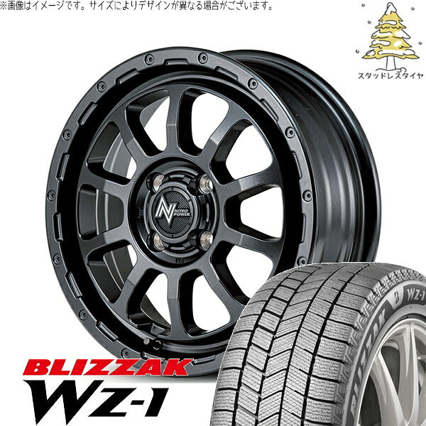 ブリヂストン ブリザック WZ-1 (BLIZZAK WZ-1) 165/55R15 ＋ ナイトロパワー M10 パーシング バレルブラック 15インチ 5J +45 4H100P スタッドレス・ホイール4本セット。1枚目。