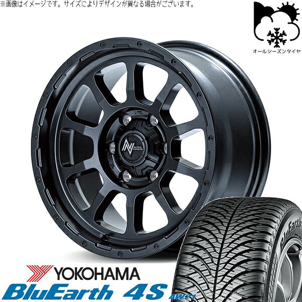 ヨコハマタイヤ ブルーアース4S AW21 205/60R16 ＋ ナイトロパワー M10 パーシング バレルブラック 16インチ 7J +40 5H114.3P オールシーズン・ホイール4本セット。1枚目。