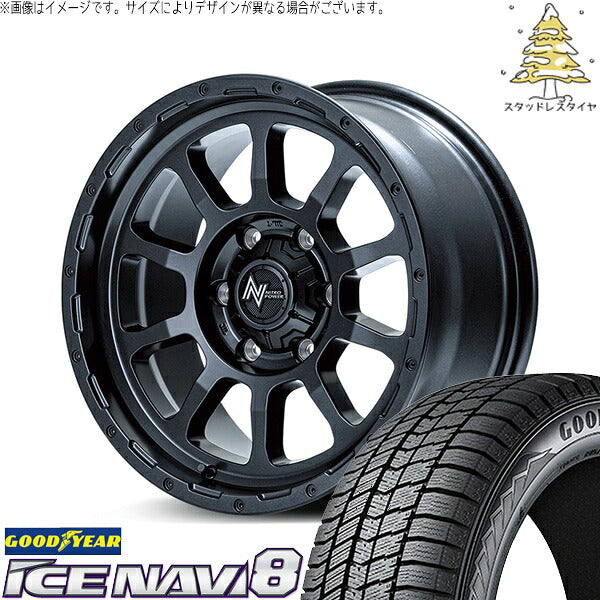 グッドイヤー アイスナビ エイト (ICENAVI8) 215/65R16 ＋ ナイトロパワー M10 パーシング バレルブラック 16インチ 7.0J +40 5H114.3P スタッドレス・ホイール4本セット。1枚目。