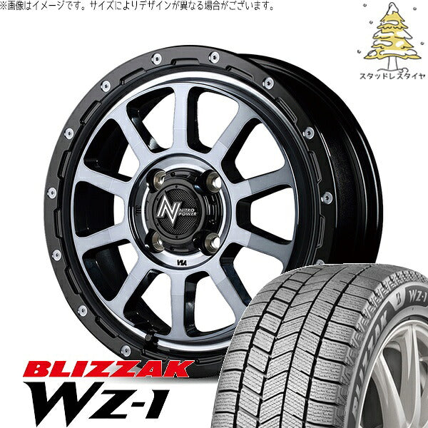 ブリヂストン ブリザック WZ-1 165/60R14 ＋ ナイトロパワー M10 パーシング ブラック/マシニング/ブラッククリア 14インチ 4.5J +45 4H100P スタッドレス・ホイール4本セット。1枚目。
