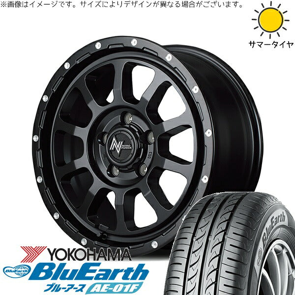 ヨコハマタイヤ ブルーアース AE-01F 205/60R16 ＋ ナイトロパワー M10 パーシング セミグロスブラック/マシニング 16インチ 7J +40 5H114.3P サマー・ホイール4本セット。1枚目。