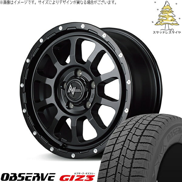 トーヨータイヤ オブザーブ GIZ3 165/60R14 ＋ ナイトロパワー M10 パーシング セミグロスブラック/マシニング 14インチ 4.5J +45 4H100P スタッドレス・ホイール4本セット。1枚目。
