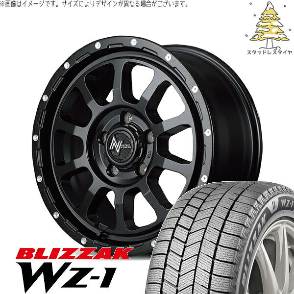 ブリヂストン ブリザック WZ-1 (BLIZZAK WZ-1) 175/80R16 ＋ ナイトロパワー M10 パーシング セミグロスブラック/マシニング 16インチ 7.0J +40 5H114.3P スタッドレス・ホイール4本セット。1枚目。