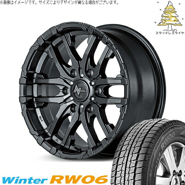 ハンコック ウィンター RW06 195/80R15 ＋ ナイトロパワー M26 クロスファング バレルブラック 15インチ 6J +45 6H139.7P スタッドレス・ホイール4本セット。1枚目。