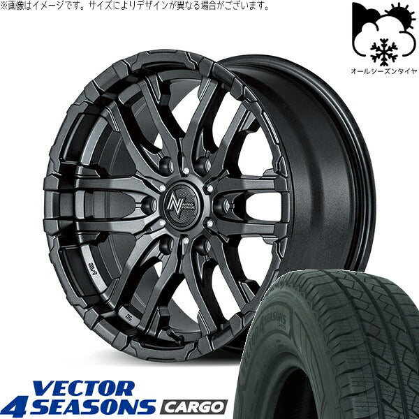 グッドイヤー ベクター4シーズンズ カーゴ 195/80R15 ＋ ナイトロパワー M26 クロスファング バレルブラック 15インチ 6J +45 6H139.7P オールシーズン・ホイール4本セット。1枚目。