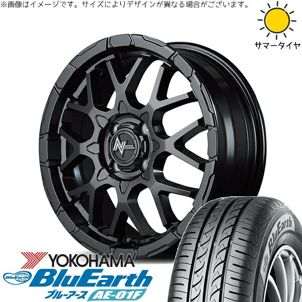 ヨコハマタイヤ ブルーアース AE-01F 205/55R16 ＋ ナイトロパワー M28 バレット セミグロスブラック 16インチ 6J +40 4H100P サマー・ホイール4本セット。1枚目。