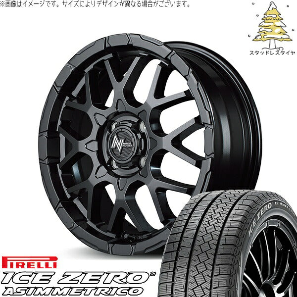 ピレリ アイスゼロアシンメトリコ 195/65R16 ＋ ナイトロパワー M28 バレット セミグロスブラック 16インチ 6J +40 4H100P スタッドレス・ホイール4本セット。1枚目。